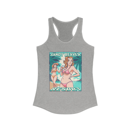 Sandy Beaver Resort Tank Top, Beachwear, Summer Apparel, Vacation Shirt, Graphic Tank, Women's Activewear