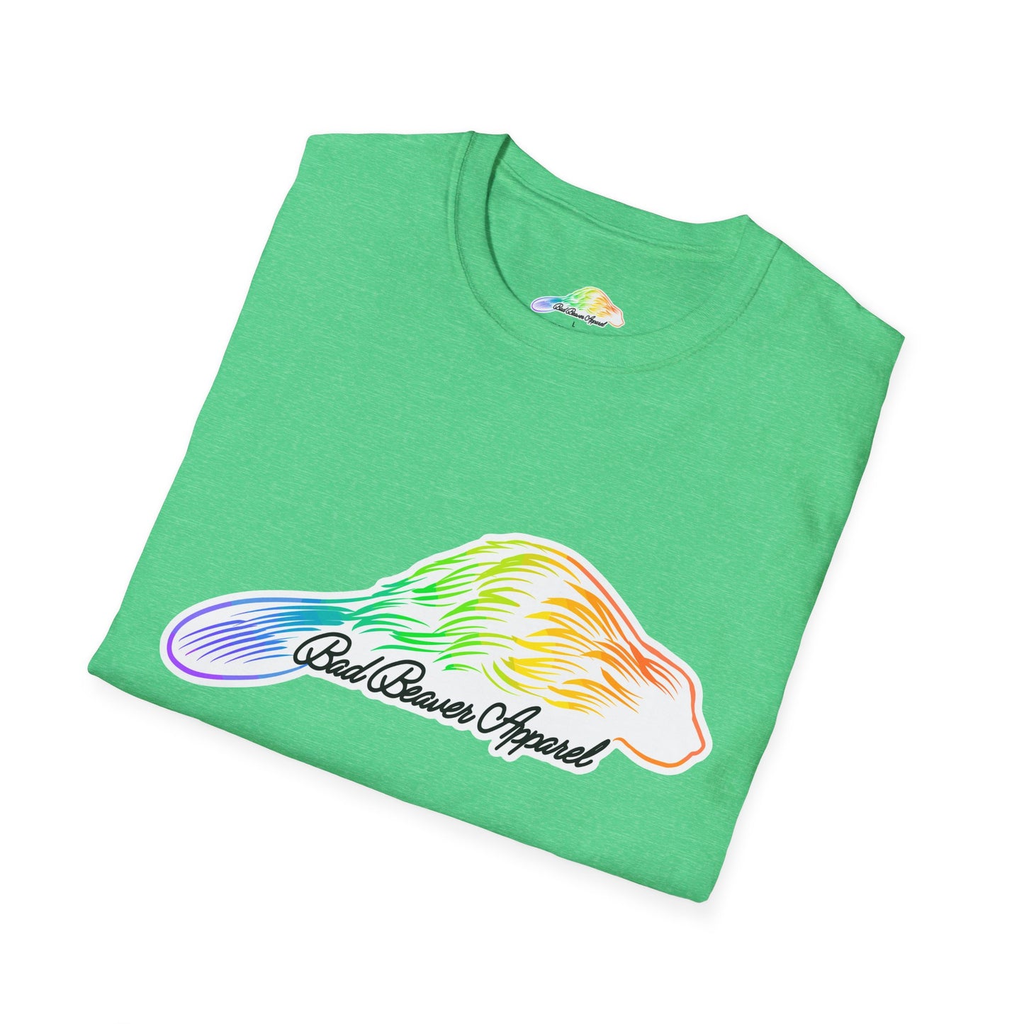 Rainbow Beaver Graphic Tee, Unisex Softstyle T-Shirt, Pride, Animal Lover's Apparel, Cute Nature Top, Summer Casual Wear