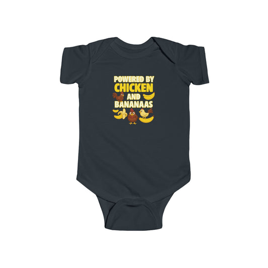Powered by Chicken Infant Bodysuit, Funny Baby Outfit, Cute Baby Shower Gift, Adorable Animal Apparel, Funny Toddler Clothing