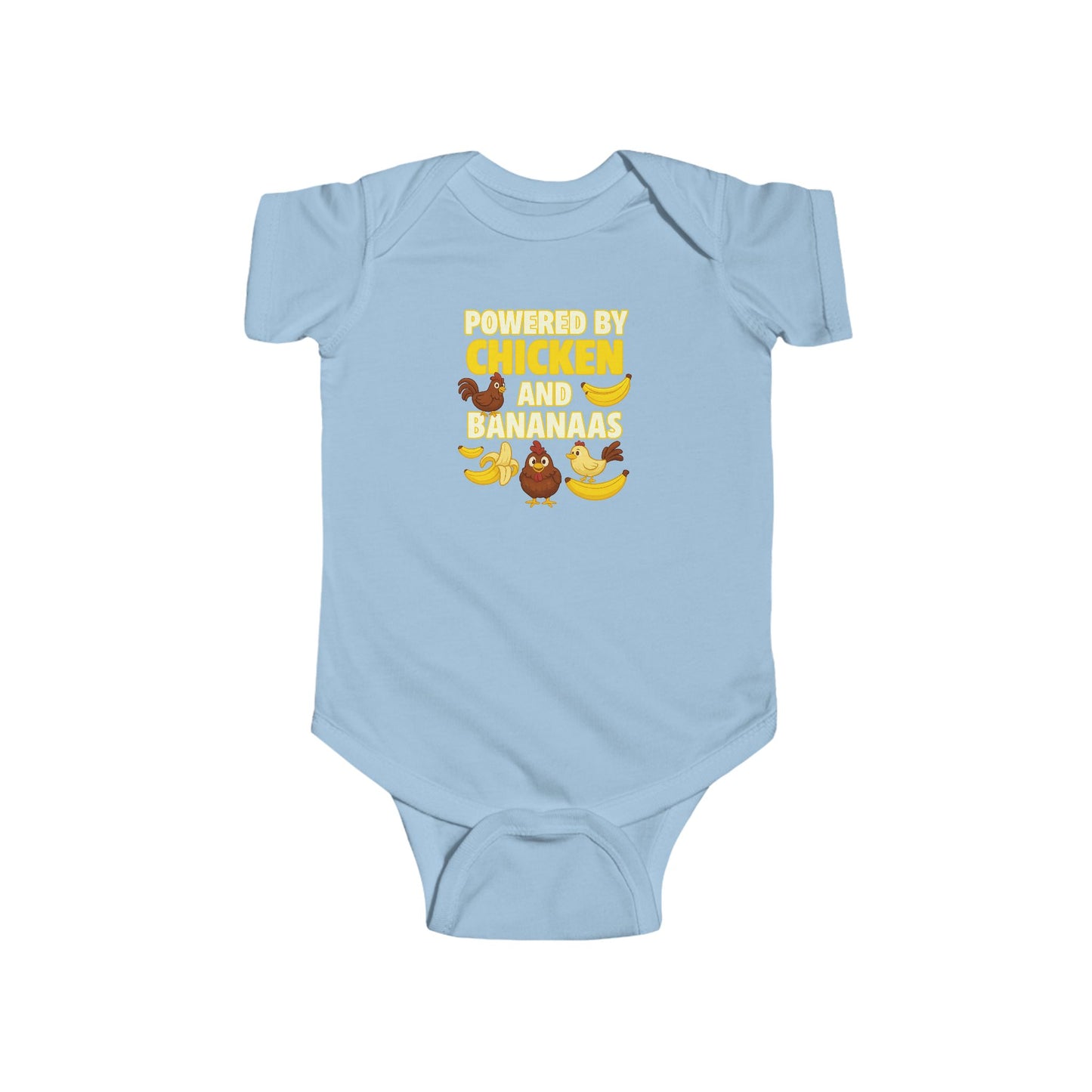 Powered by Chicken Infant Bodysuit, Funny Baby Outfit, Cute Baby Shower Gift, Adorable Animal Apparel, Funny Toddler Clothing