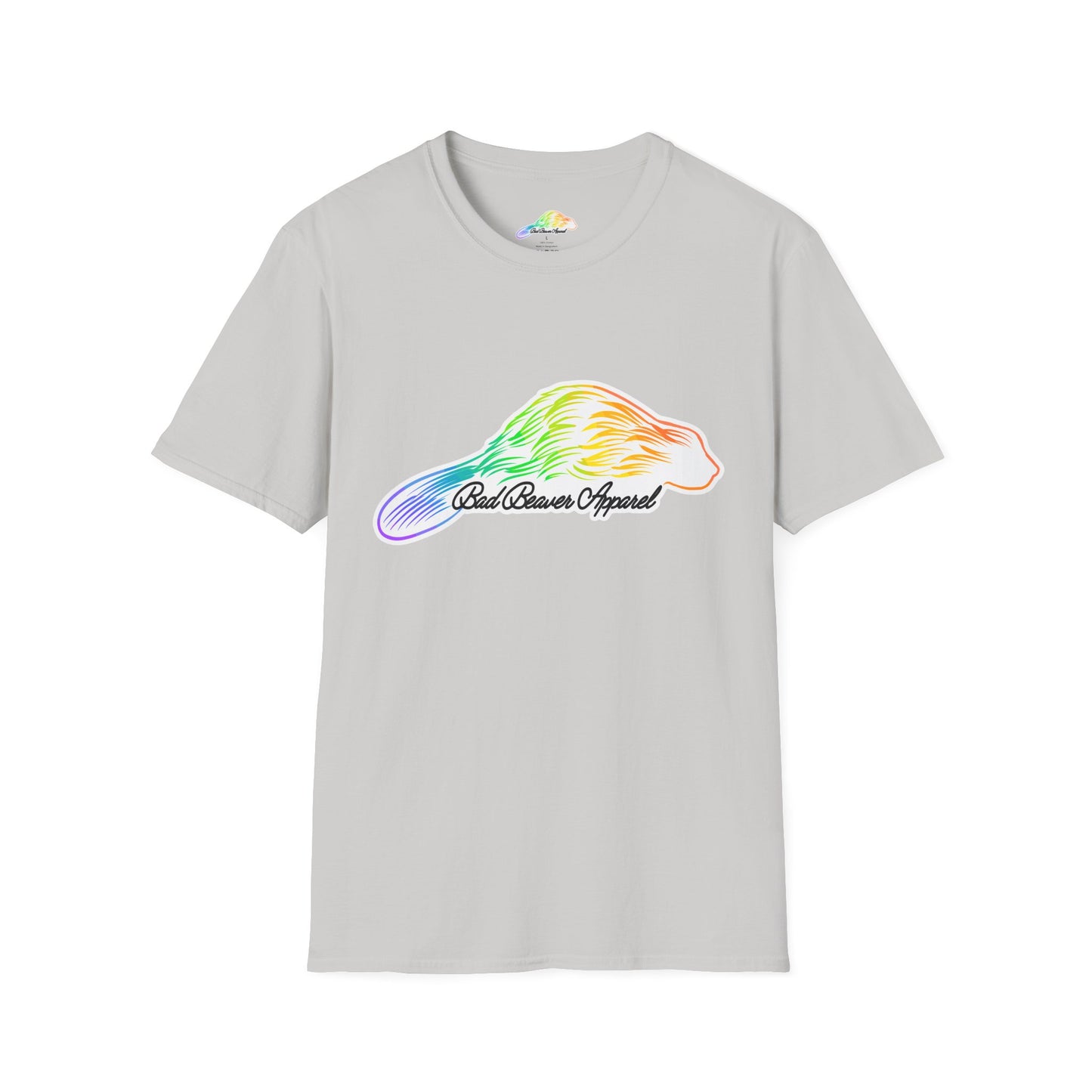Rainbow Beaver Graphic Tee, Unisex Softstyle T-Shirt, Pride, Animal Lover's Apparel, Cute Nature Top, Summer Casual Wear