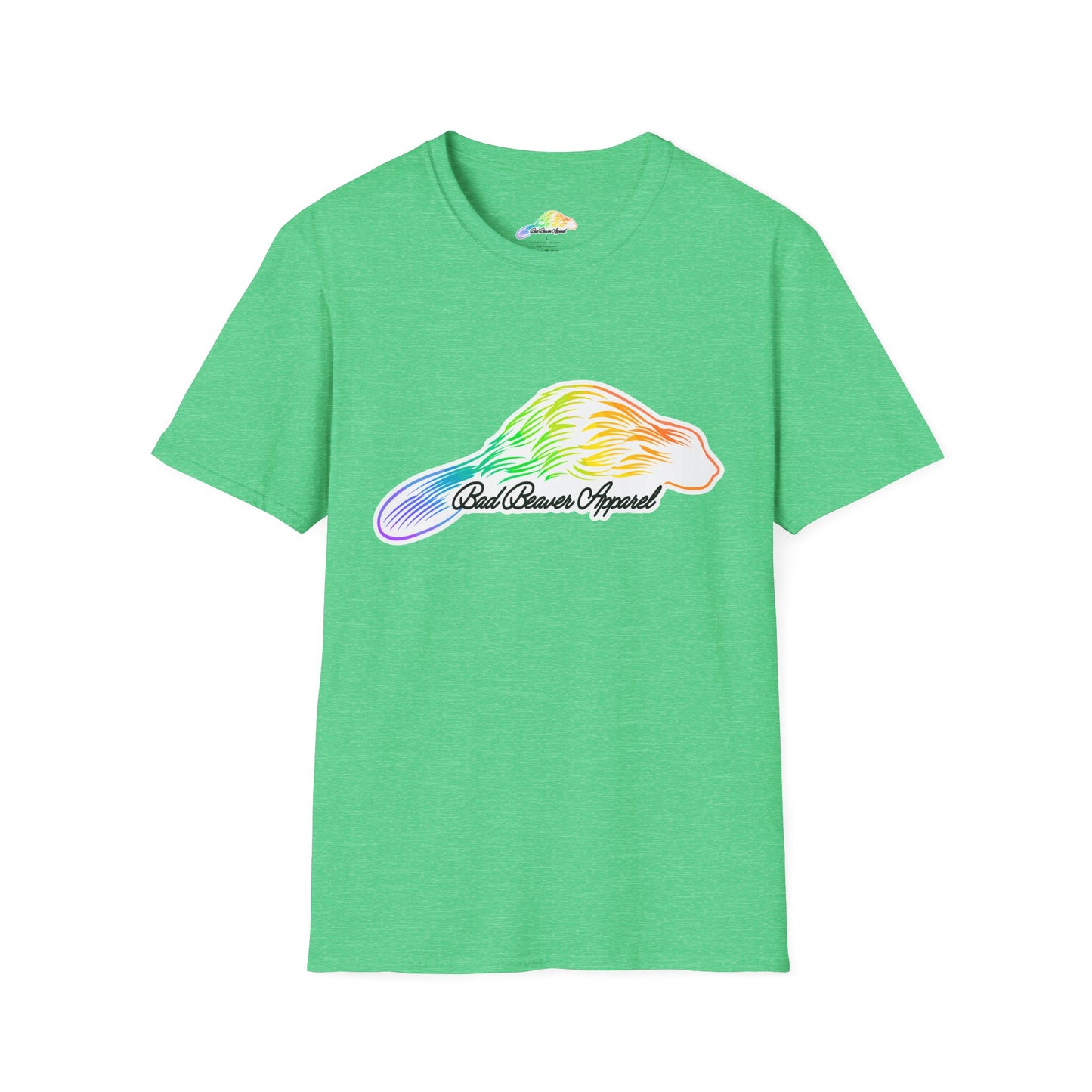 Rainbow Beaver Graphic Tee, Unisex Softstyle T-Shirt, Pride, Animal Lover's Apparel, Cute Nature Top, Summer Casual Wear
