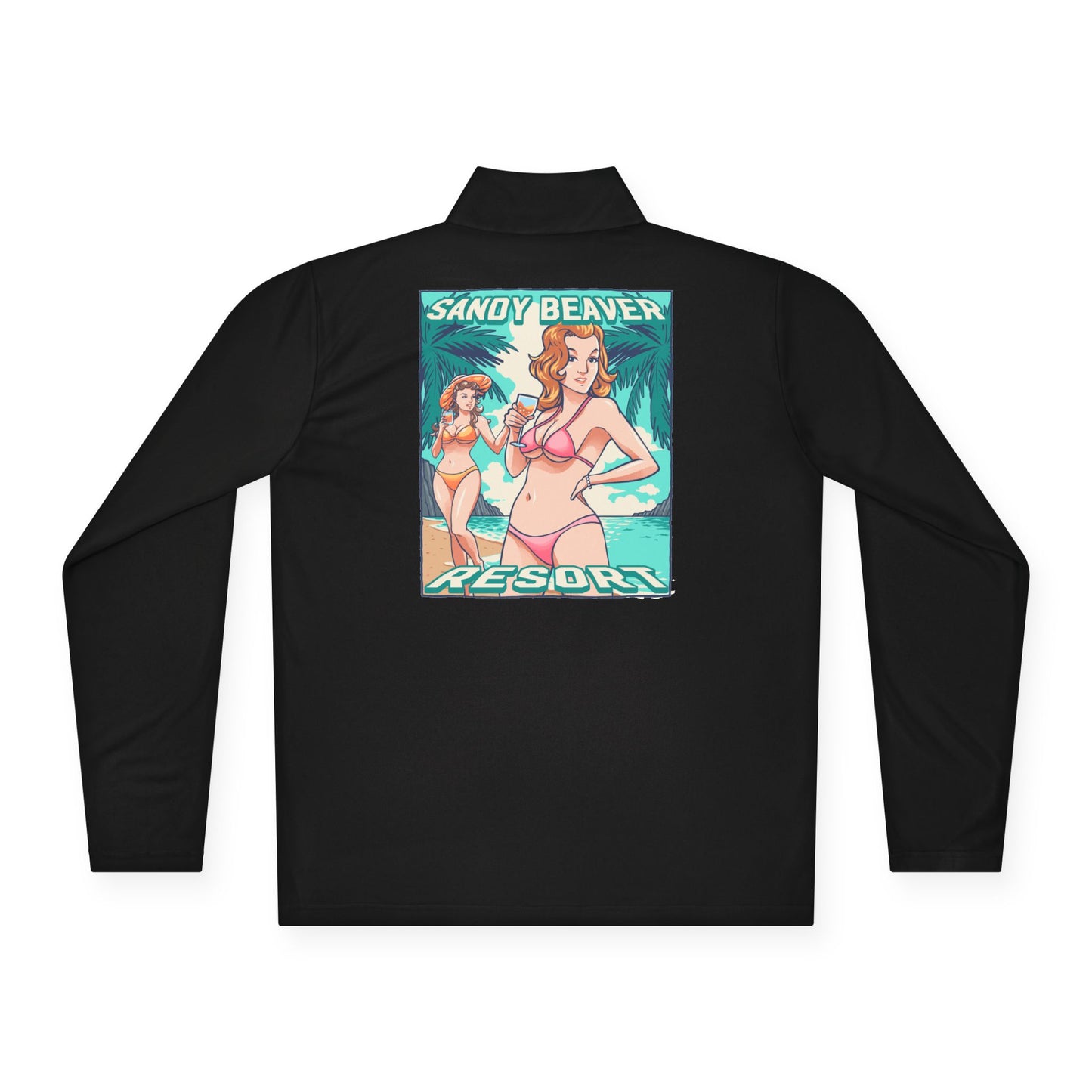 Sandy Beaver Resort Pullover | Unisex Quarter-Zip | Beach Style, Vacation Wear, Summer Fashion, Pool Party Outfit, Travel Essential