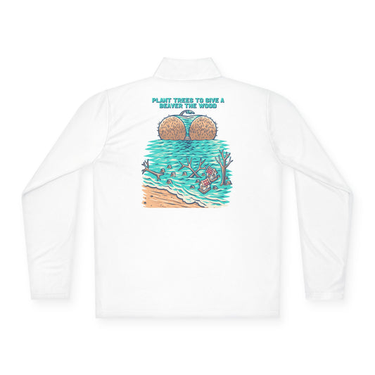 Whimsical Beach-Themed Unisex Quarter-Zip Pullover | Perfect for Holidays, Outdoor Adventures, Casual Outings, Gift Ideas, Summer Fun