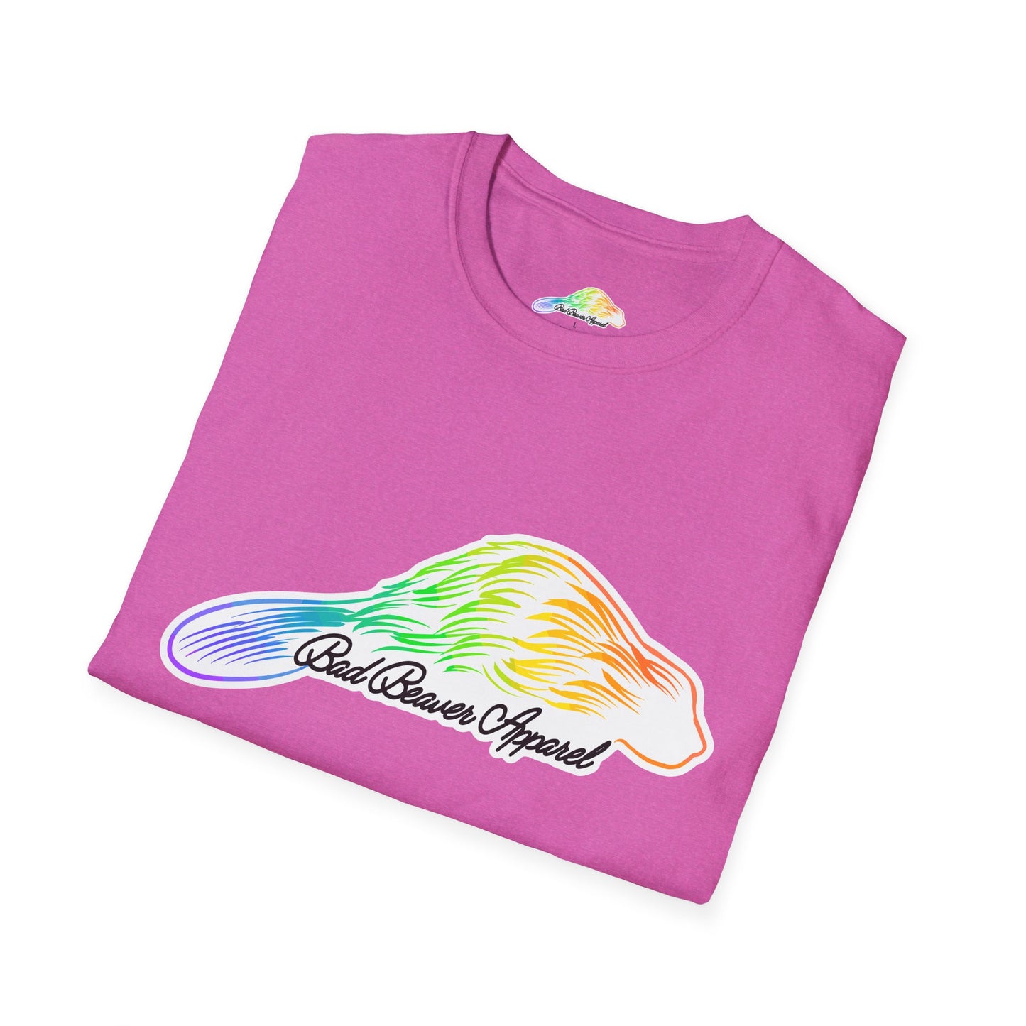 Rainbow Beaver Graphic Tee, Unisex Softstyle T-Shirt, Pride, Animal Lover's Apparel, Cute Nature Top, Summer Casual Wear