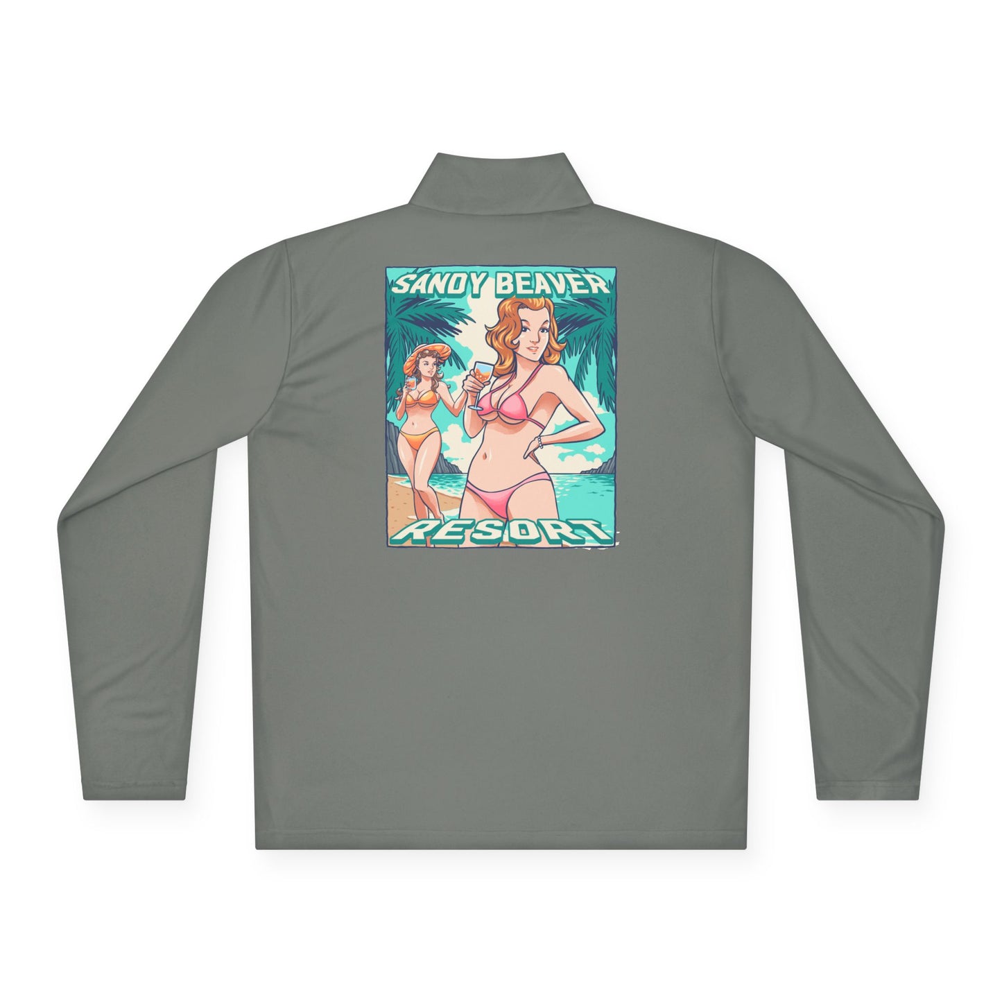 Sandy Beaver Resort Pullover | Unisex Quarter-Zip | Beach Style, Vacation Wear, Summer Fashion, Pool Party Outfit, Travel Essential