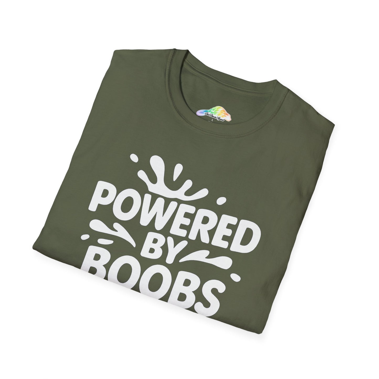 Powered by Boobs Fun Unisex T-Shirt, Gift for Women, Casual Wear, Funny Graphic Tee, Humorous Top, Birthday Gift, Feminist Apparel
