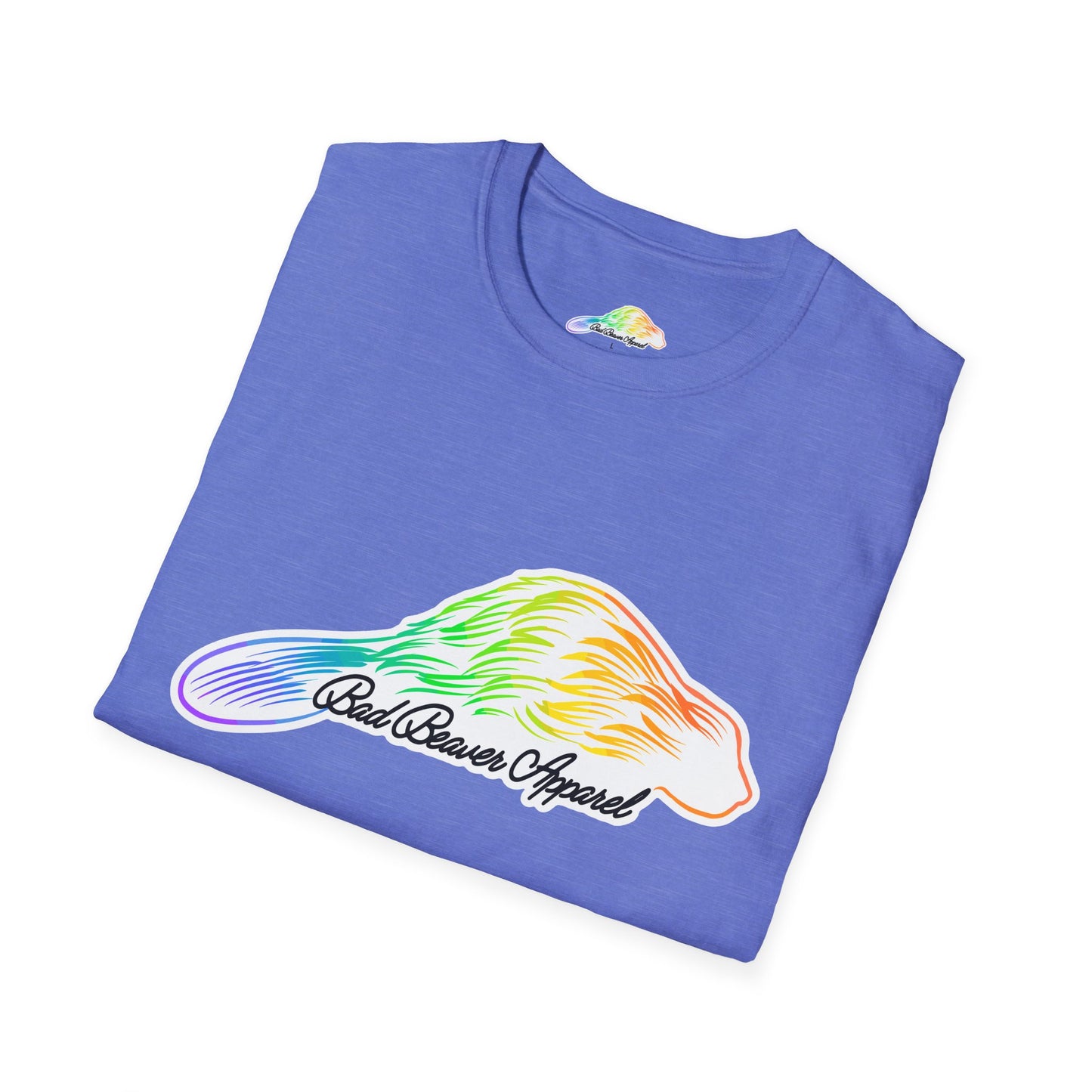 Rainbow Beaver Graphic Tee, Unisex Softstyle T-Shirt, Pride, Animal Lover's Apparel, Cute Nature Top, Summer Casual Wear