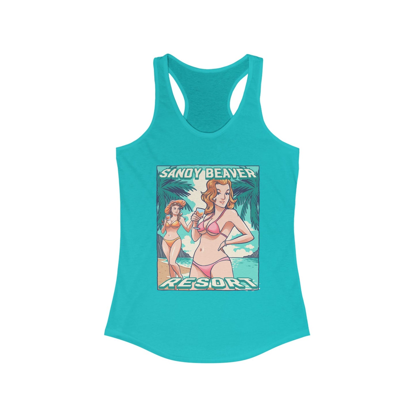 Sandy Beaver Resort Tank Top, Beachwear, Summer Apparel, Vacation Shirt, Graphic Tank, Women's Activewear