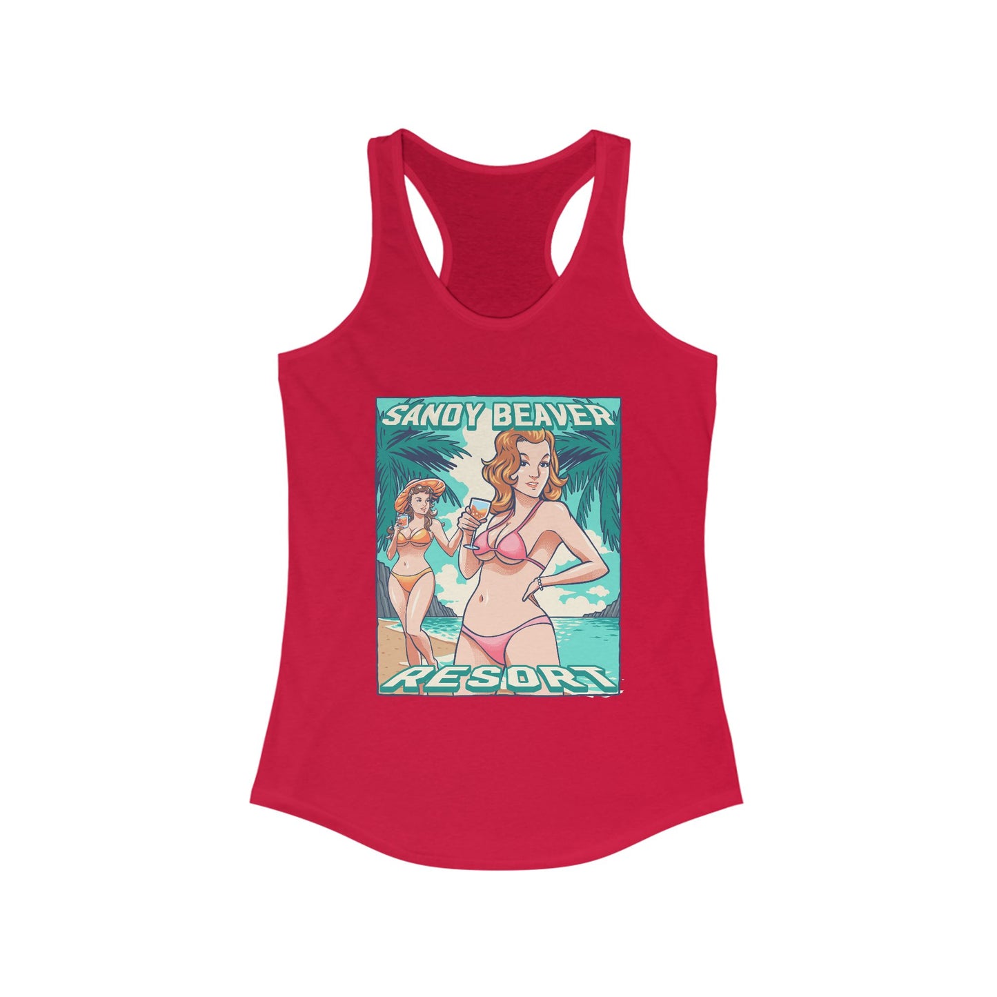 Sandy Beaver Resort Tank Top, Beachwear, Summer Apparel, Vacation Shirt, Graphic Tank, Women's Activewear