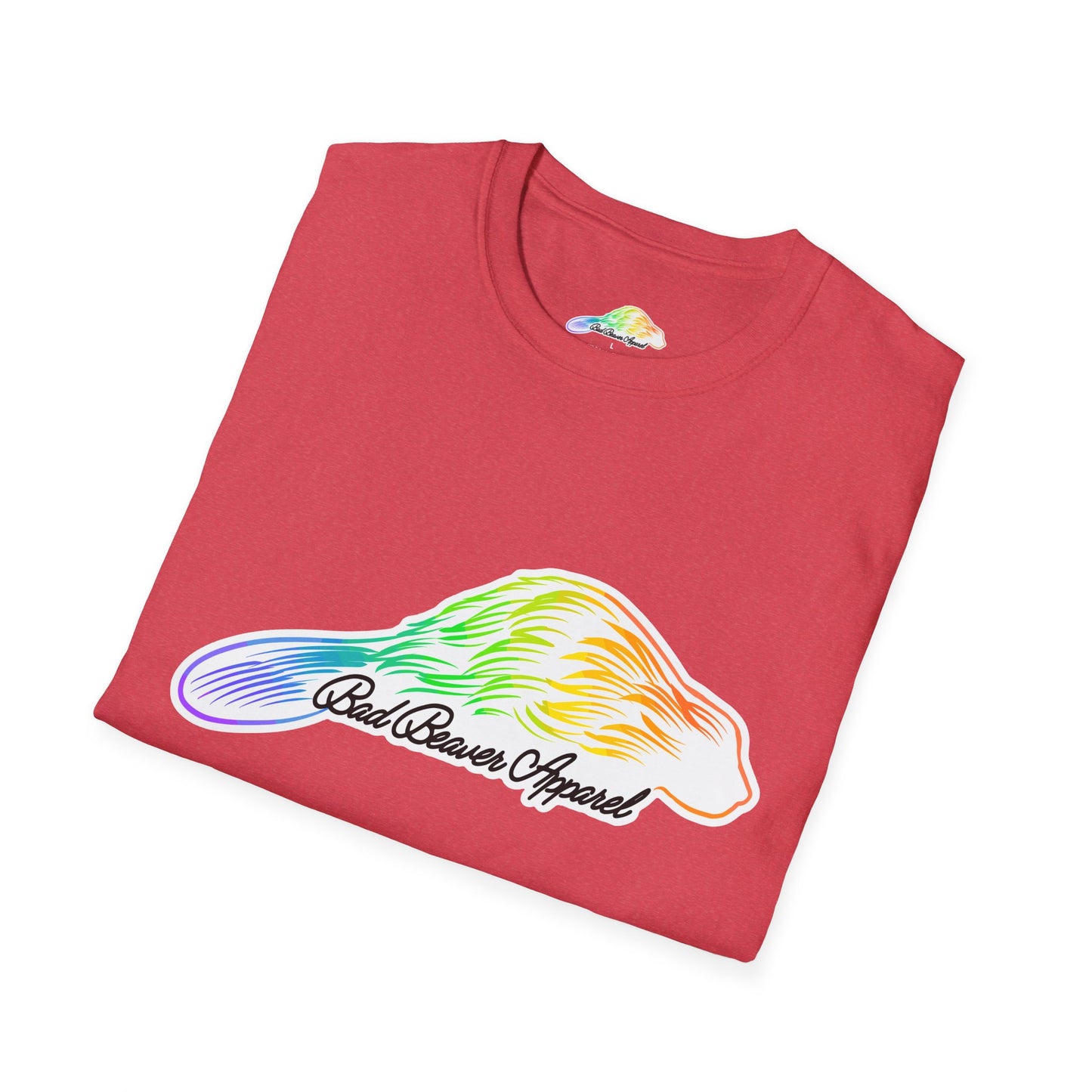 Rainbow Beaver Graphic Tee, Unisex Softstyle T-Shirt, Pride, Animal Lover's Apparel, Cute Nature Top, Summer Casual Wear