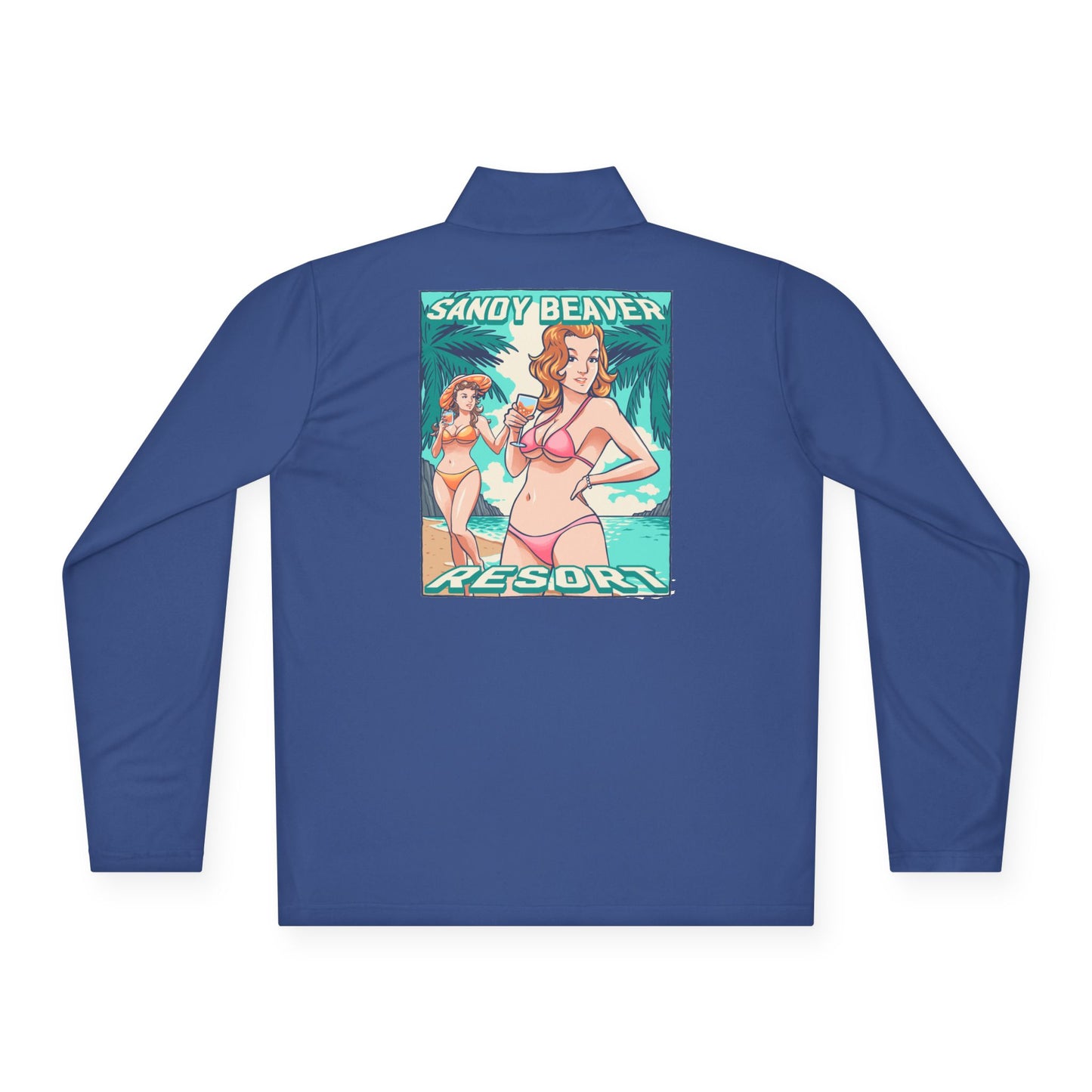 Sandy Beaver Resort Pullover | Unisex Quarter-Zip | Beach Style, Vacation Wear, Summer Fashion, Pool Party Outfit, Travel Essential