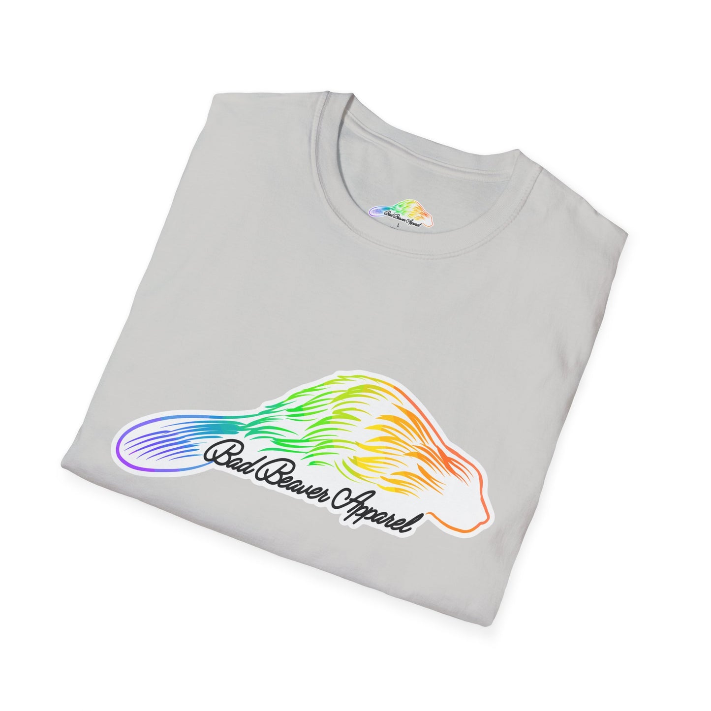Rainbow Beaver Graphic Tee, Unisex Softstyle T-Shirt, Pride, Animal Lover's Apparel, Cute Nature Top, Summer Casual Wear