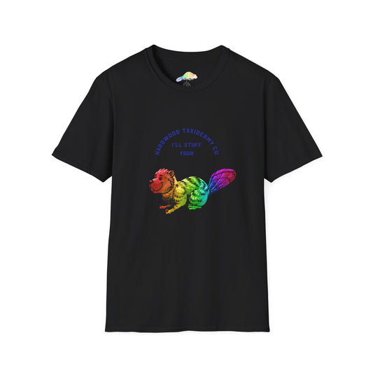 Rainbow Beaver Unisex Softstyle T-Shirt, Cute Animal Tee, Eco-Friendly Gift, Quirky Apparel, Fun Shirt for All Ages