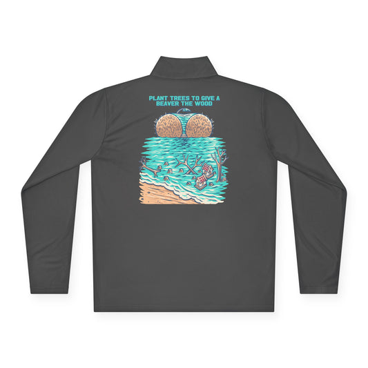 Whimsical Beach-Themed Unisex Quarter-Zip Pullover | Perfect for Holidays, Outdoor Adventures, Casual Outings, Gift Ideas, Summer Fun