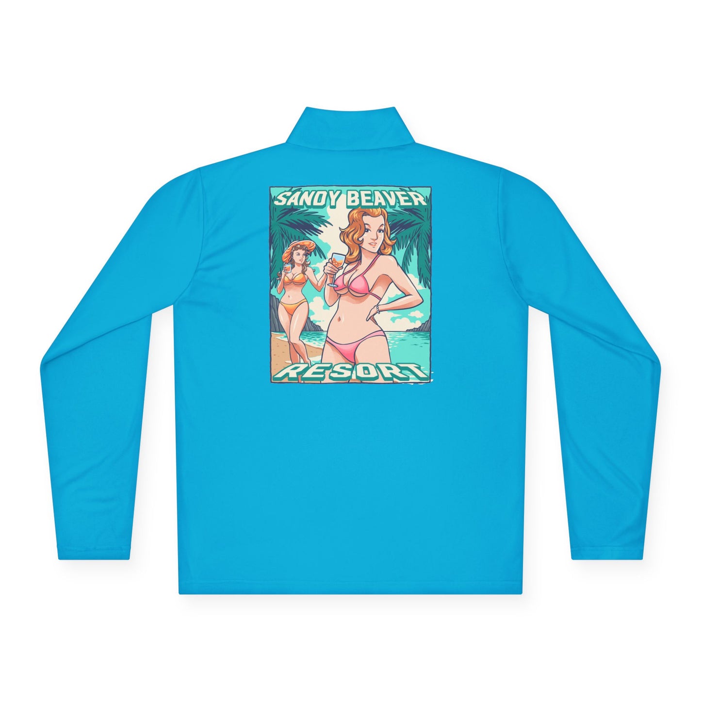 Sandy Beaver Resort Pullover | Unisex Quarter-Zip | Beach Style, Vacation Wear, Summer Fashion, Pool Party Outfit, Travel Essential
