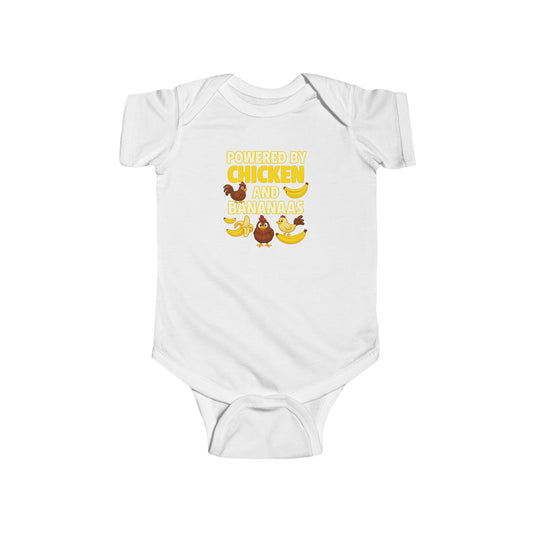 Powered by Chicken Infant Bodysuit, Funny Baby Outfit, Cute Baby Shower Gift, Adorable Animal Apparel, Funny Toddler Clothing