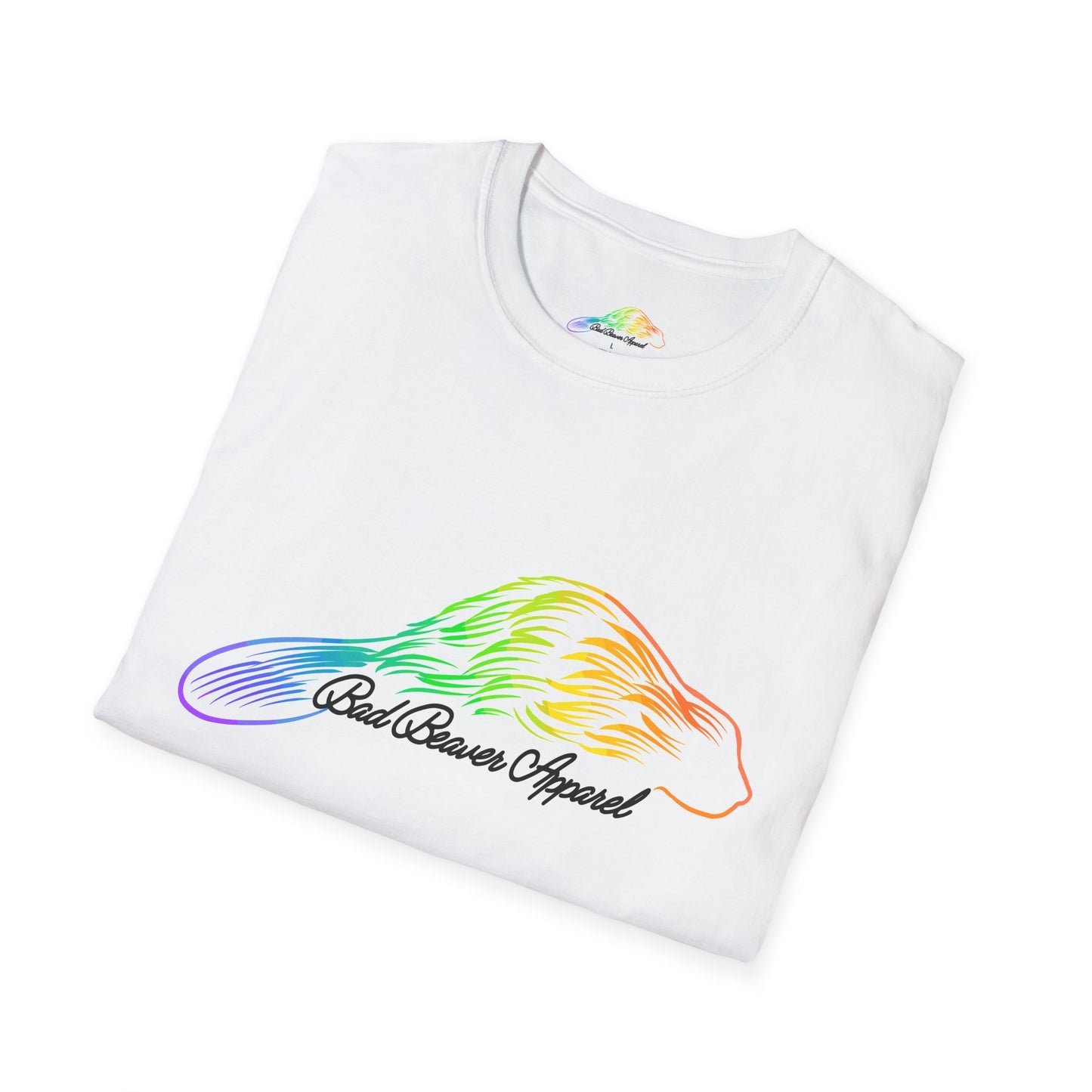 Rainbow Beaver Graphic Tee, Unisex Softstyle T-Shirt, Pride, Animal Lover's Apparel, Cute Nature Top, Summer Casual Wear