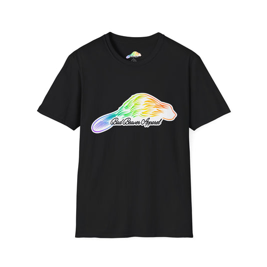 Rainbow Beaver Graphic Tee, Unisex Softstyle T-Shirt, Pride, Animal Lover's Apparel, Cute Nature Top, Summer Casual Wear
