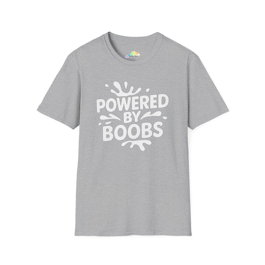 Powered by Boobs Fun Unisex T-Shirt, Gift for Women, Casual Wear, Funny Graphic Tee, Humorous Top, Birthday Gift, Feminist Apparel