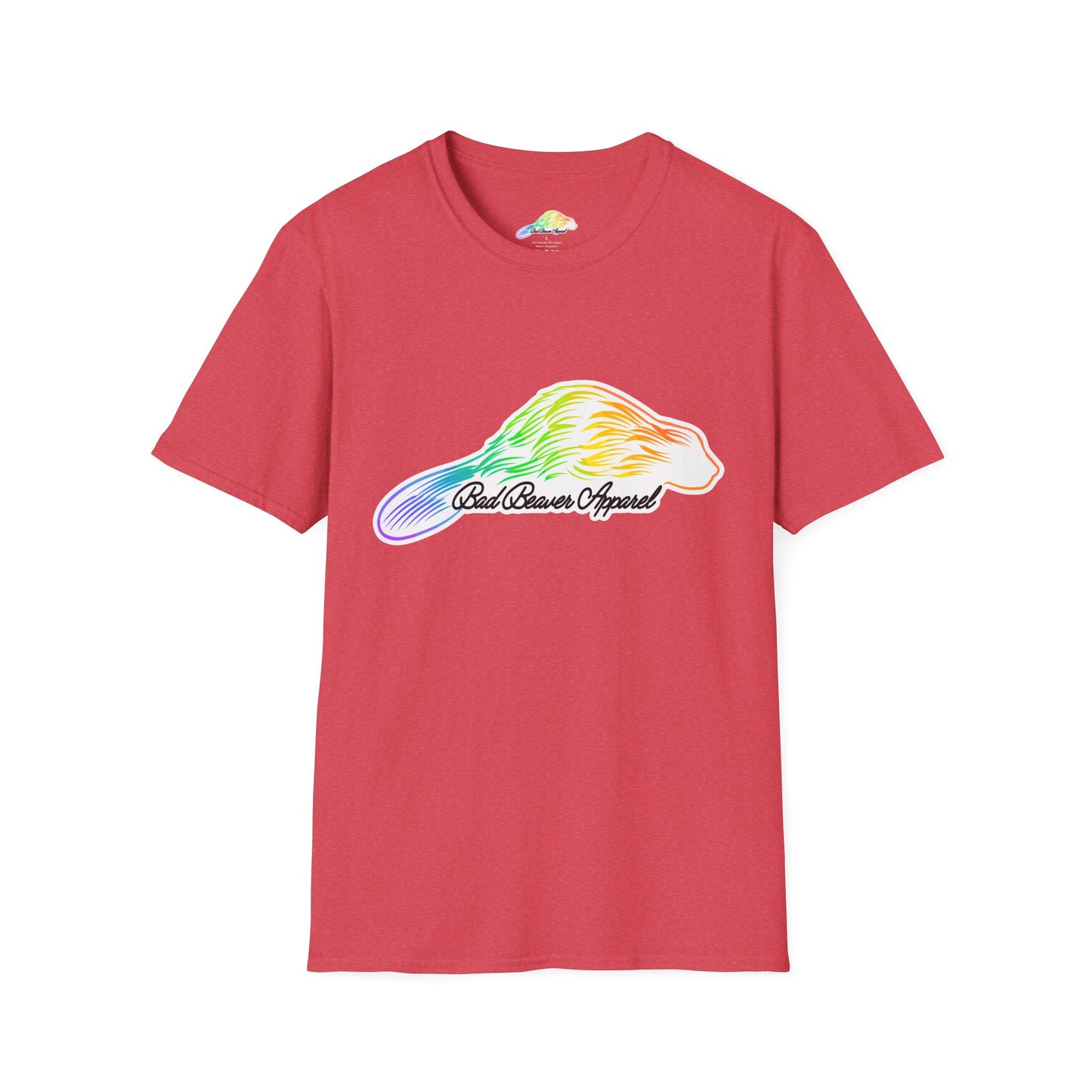 Rainbow Beaver Graphic Tee, Unisex Softstyle T-Shirt, Pride, Animal Lover's Apparel, Cute Nature Top, Summer Casual Wear