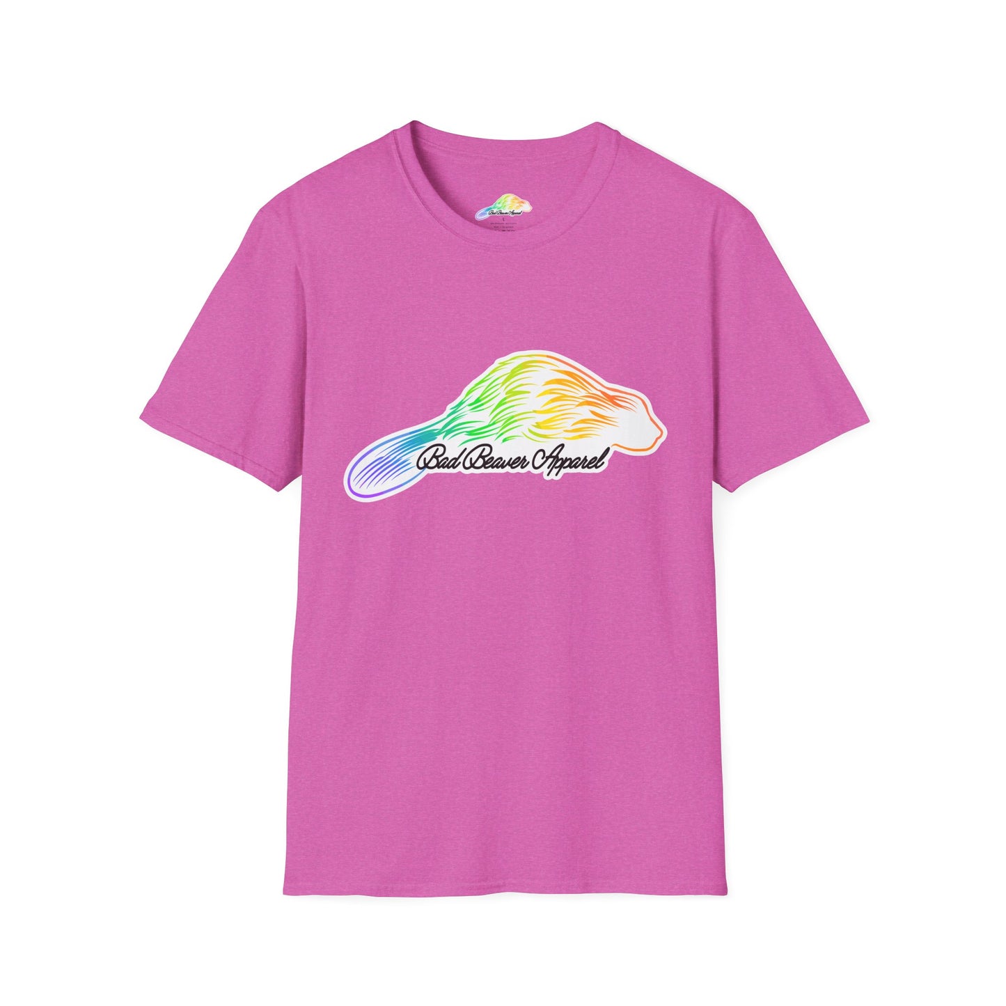 Rainbow Beaver Graphic Tee, Unisex Softstyle T-Shirt, Pride, Animal Lover's Apparel, Cute Nature Top, Summer Casual Wear
