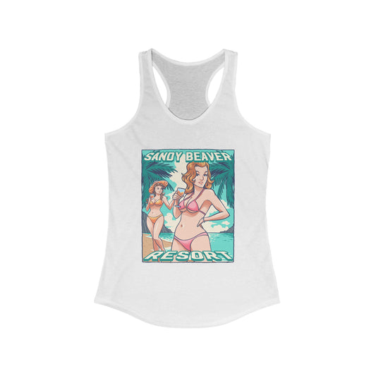 Sandy Beaver Resort Tank Top, Beachwear, Summer Apparel, Vacation Shirt, Graphic Tank, Women's Activewear