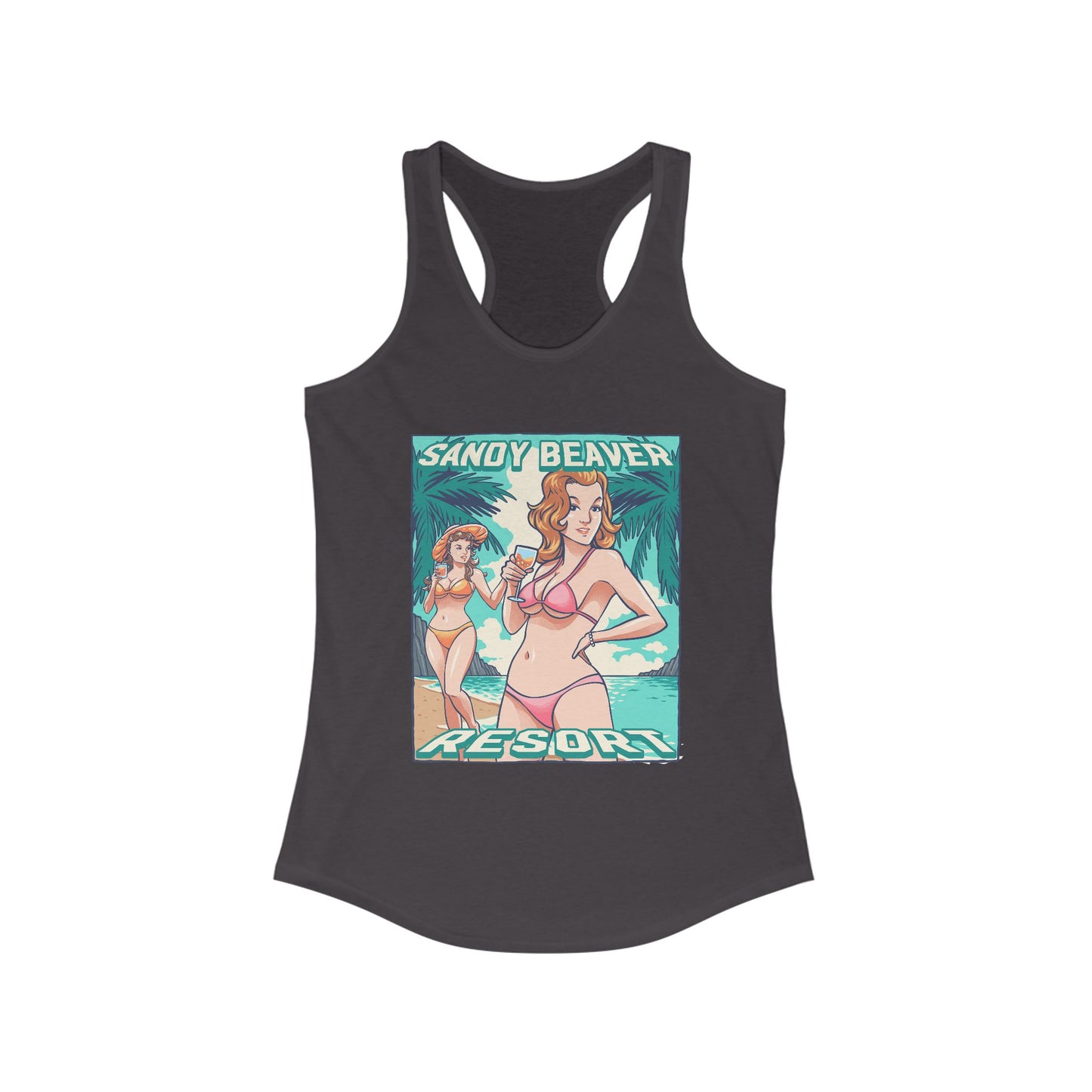 Sandy Beaver Resort Tank Top, Beachwear, Summer Apparel, Vacation Shirt, Graphic Tank, Women's Activewear