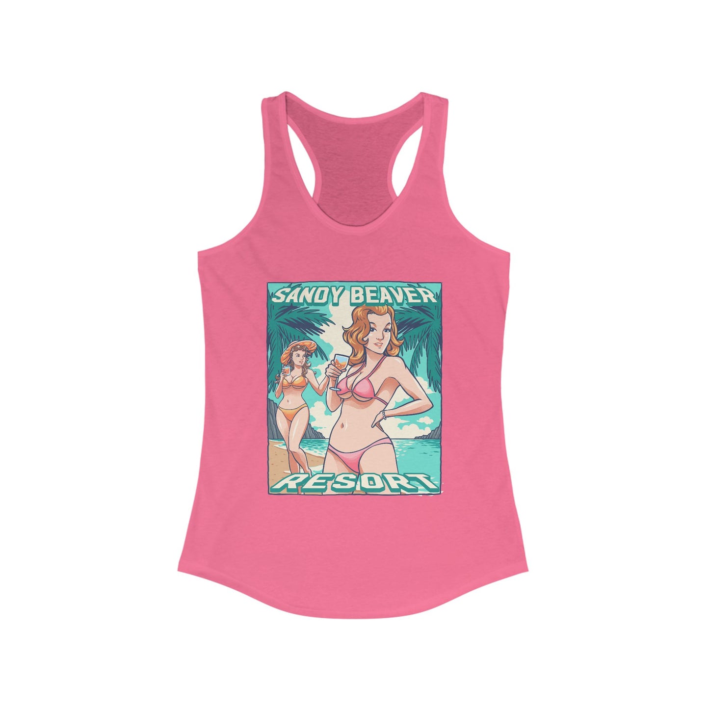 Sandy Beaver Resort Tank Top, Beachwear, Summer Apparel, Vacation Shirt, Graphic Tank, Women's Activewear