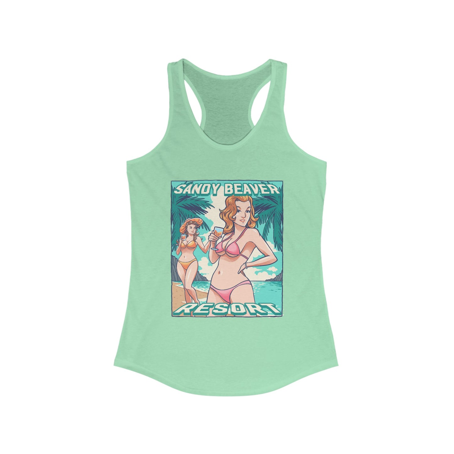 Sandy Beaver Resort Tank Top, Beachwear, Summer Apparel, Vacation Shirt, Graphic Tank, Women's Activewear