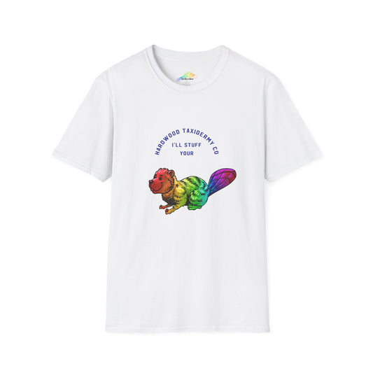Rainbow Beaver Unisex Softstyle T-Shirt, Cute Animal Tee, Eco-Friendly Gift, Quirky Apparel, Fun Shirt for All Ages