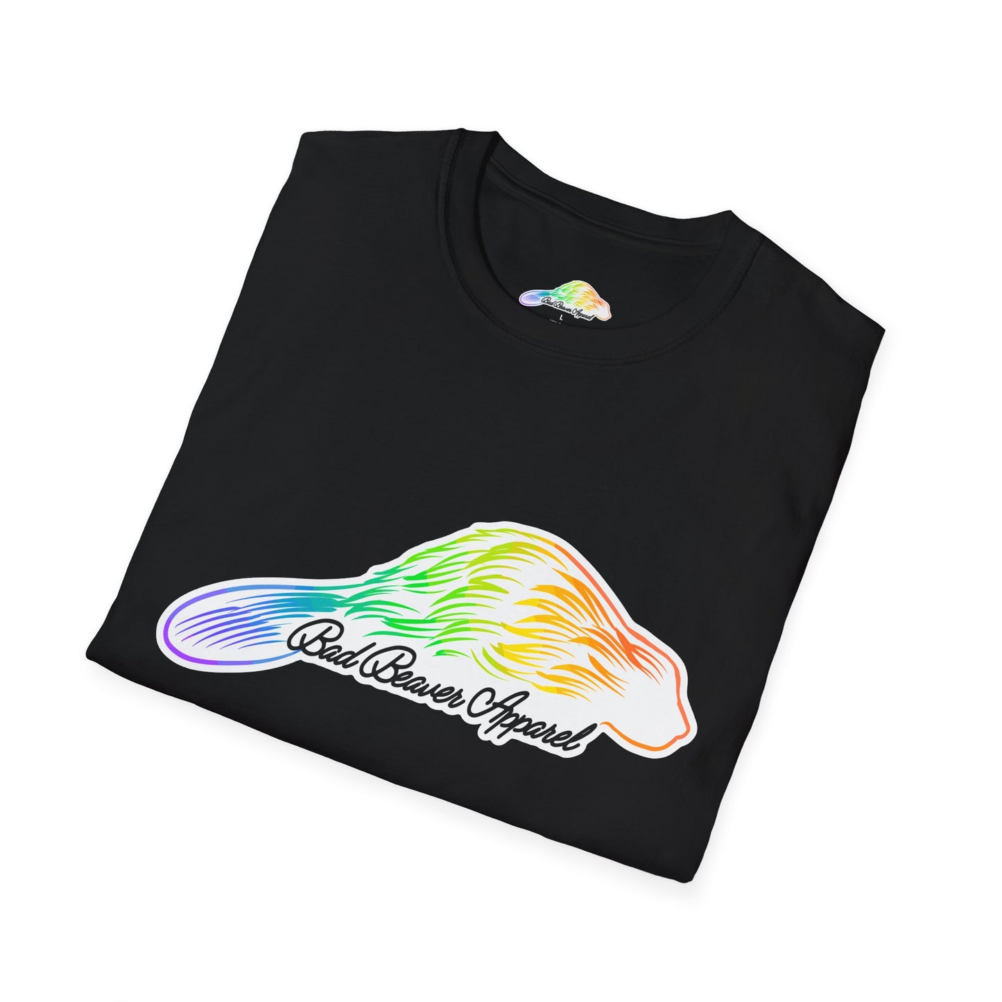Rainbow Beaver Graphic Tee, Unisex Softstyle T-Shirt, Pride, Animal Lover's Apparel, Cute Nature Top, Summer Casual Wear