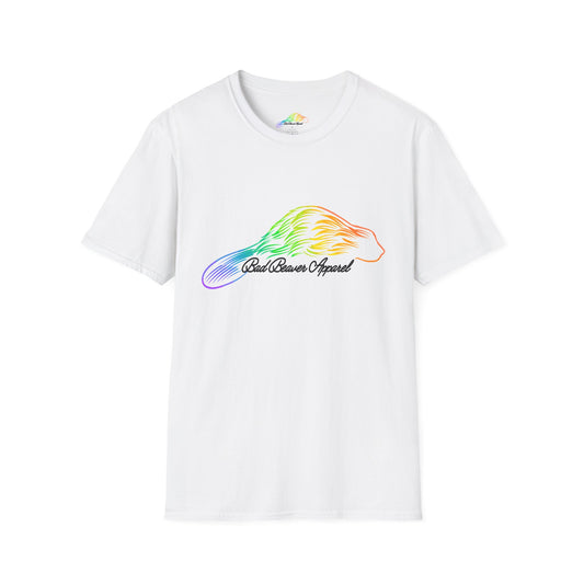 Rainbow Beaver Graphic Tee, Unisex Softstyle T-Shirt, Pride, Animal Lover's Apparel, Cute Nature Top, Summer Casual Wear