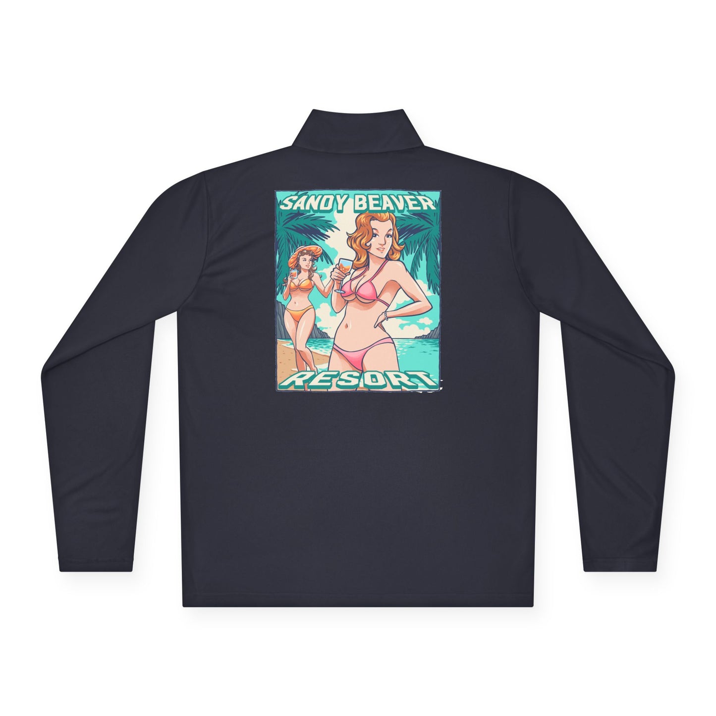 Sandy Beaver Resort Pullover | Unisex Quarter-Zip | Beach Style, Vacation Wear, Summer Fashion, Pool Party Outfit, Travel Essential