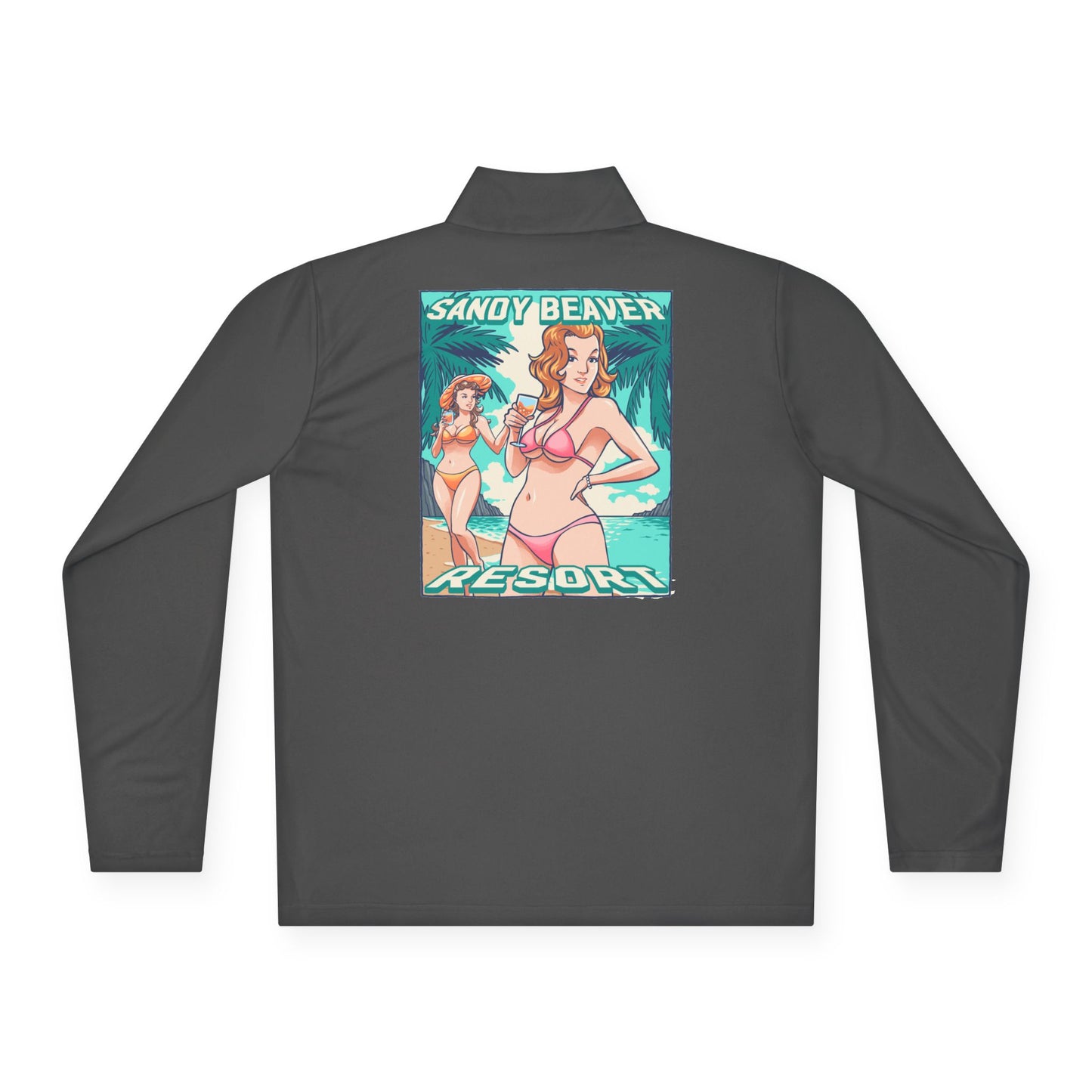 Sandy Beaver Resort Pullover | Unisex Quarter-Zip | Beach Style, Vacation Wear, Summer Fashion, Pool Party Outfit, Travel Essential