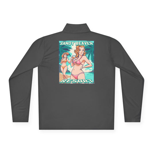 Sandy Beaver Resort Pullover | Unisex Quarter-Zip | Beach Style, Vacation Wear, Summer Fashion, Pool Party Outfit, Travel Essential